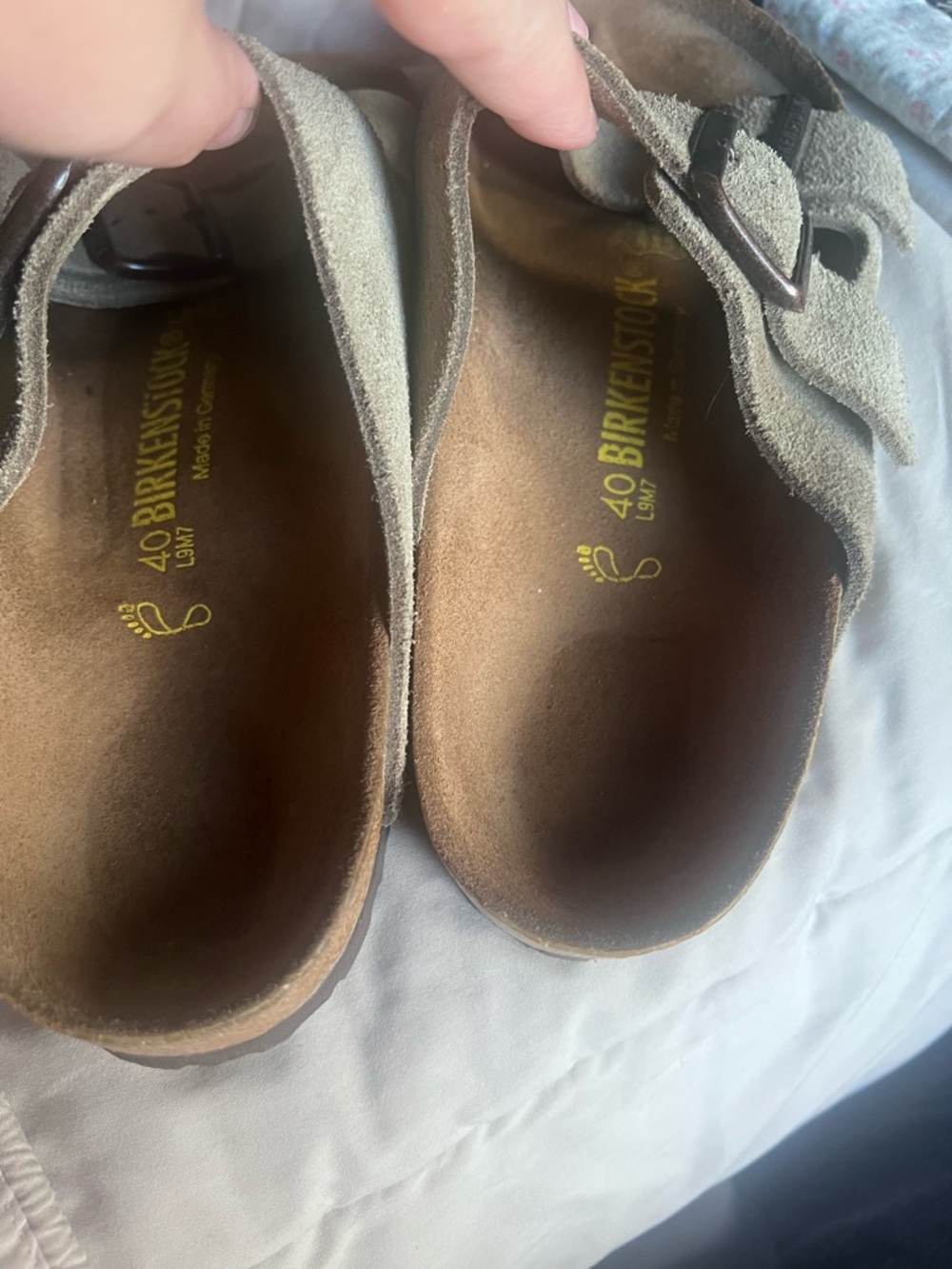 MAKE AN OFFER BIRKENSTOCK Arizona Taupe Suede Double-Buckle Slide Cork Sandals - Picture 7 of 11